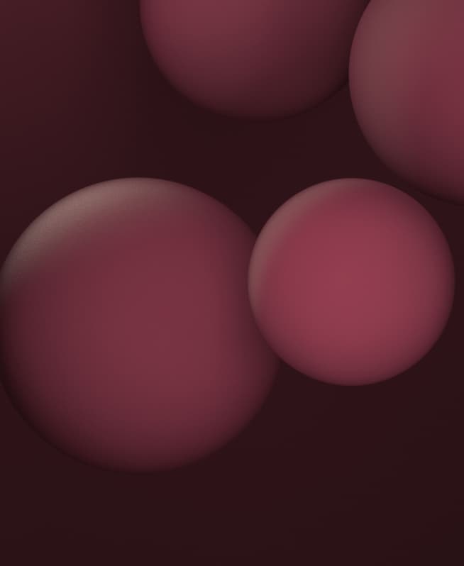 Large and small dusky pink spheres on a dark maroon background