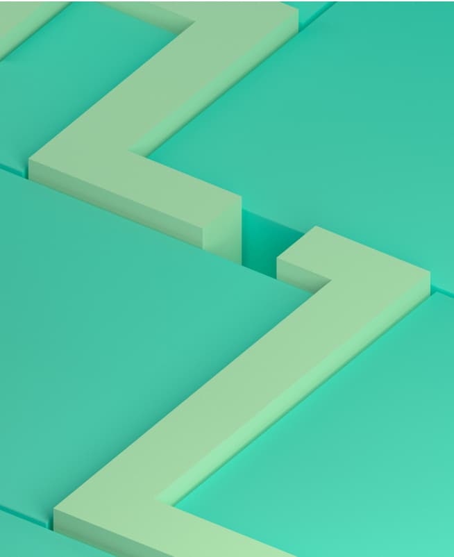 Abstract 3D rendering of light green zig-zag shapes on a teal background, forming a calm, geometric pattern.