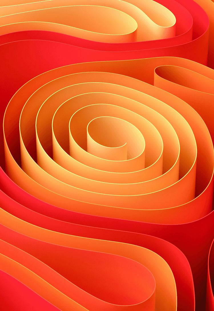 Abstract 3D artwork of concentric orange and red ridged waves.