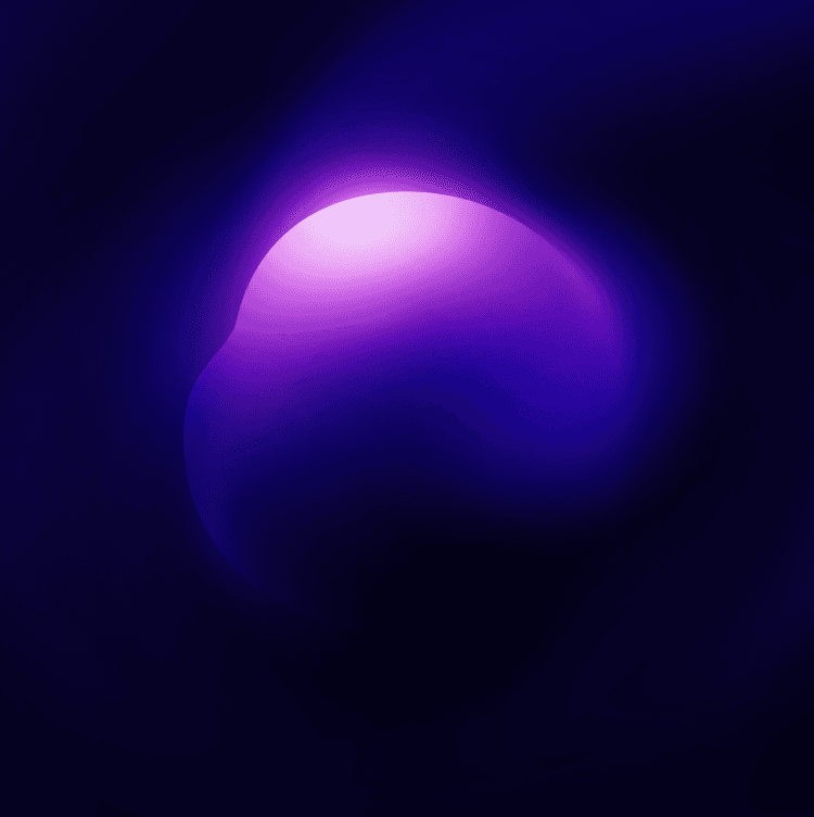 Abstract glowing purple and pink amorphous shape against a dark blue and black background.