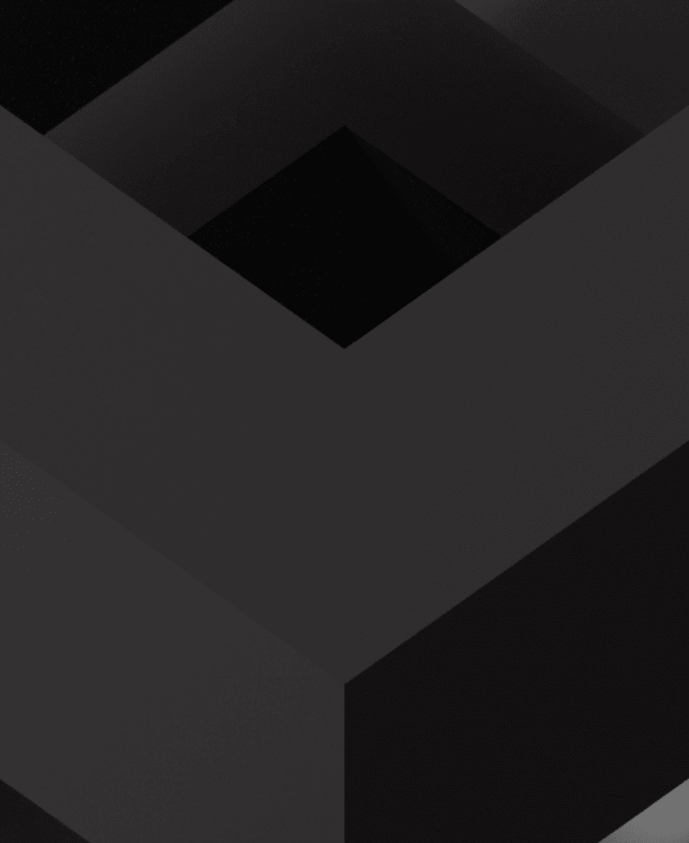 Dark abstract geometric background with overlapping black and gray angular planes creating a 3D stepped or folded effect.