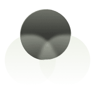 A dark gray metallic disc with a conical highlight floats above two faint, overlapping transparent white circles.