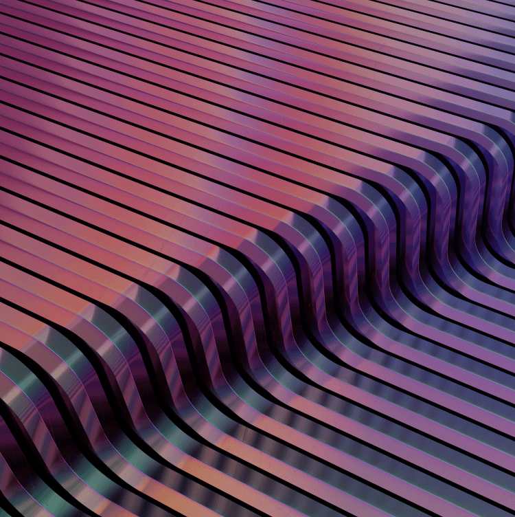 Abstract pattern of wavy, parallel lines in shades of pink, purple, and blue, creating a fluid, metallic texture and a sense of movement.