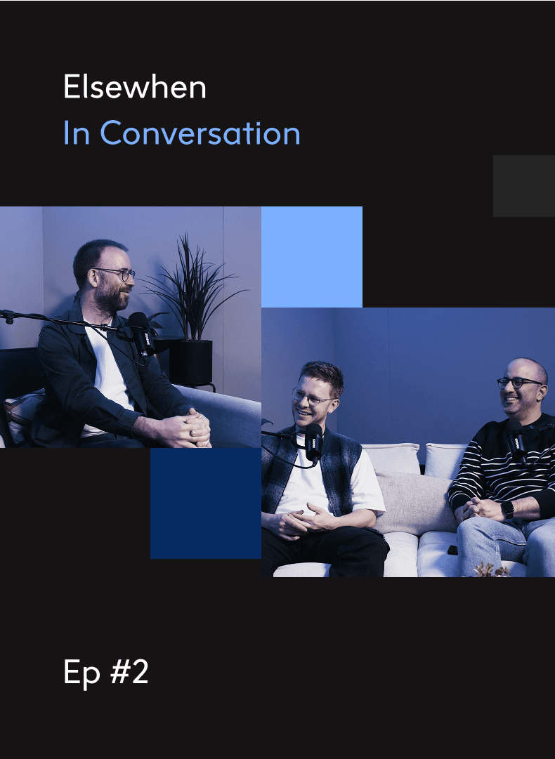 Cover for Elsewhen In Conversation episode 2 with Richard Pope, author of Platformland — "Technology is political." — with stills from the recorded conversation
