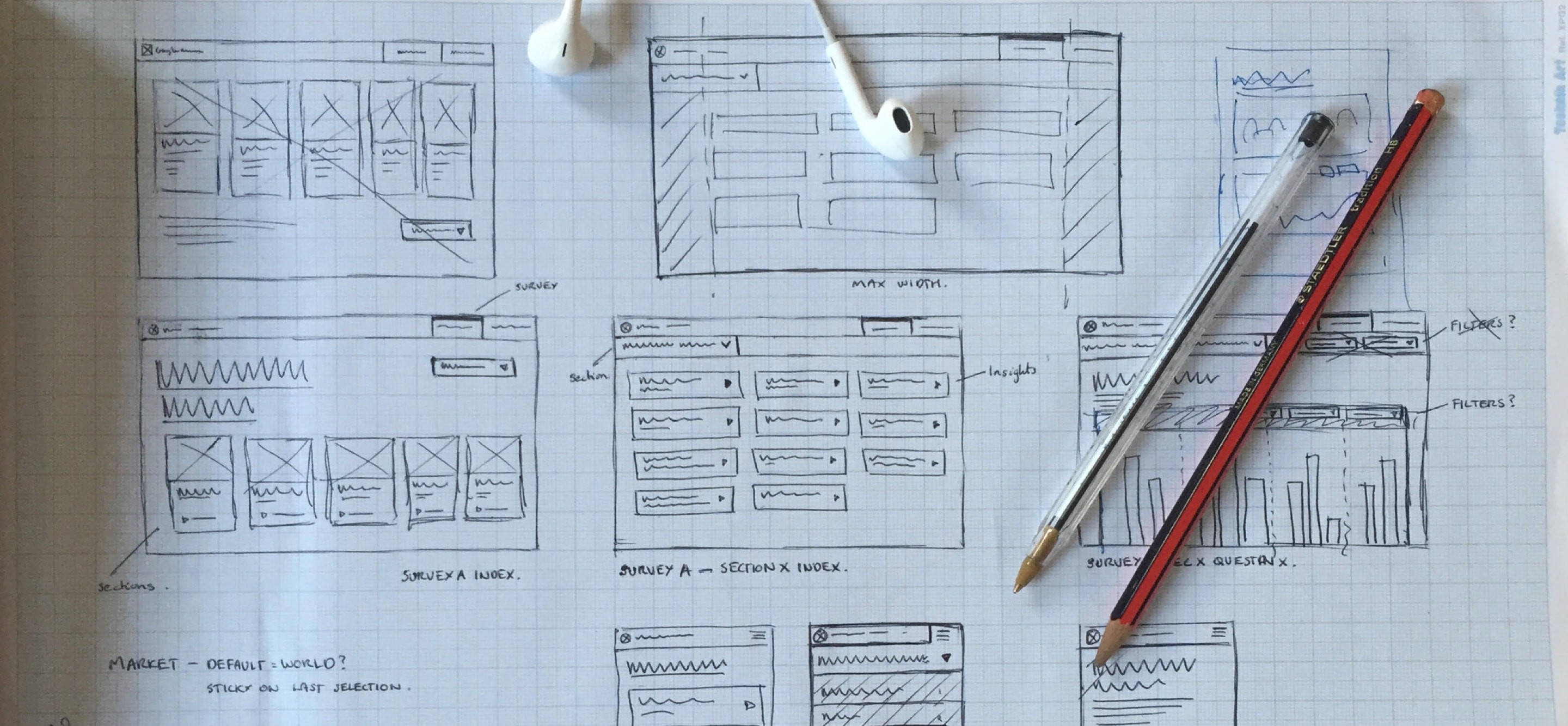 Snapshot from our early stage UX designs using sketches on graph paper